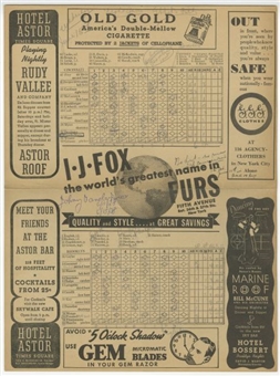 Johnny Vander Meer Signed and Inscribed Scored Ebbets Field Scorecard From Consecutive No-Hitter Games